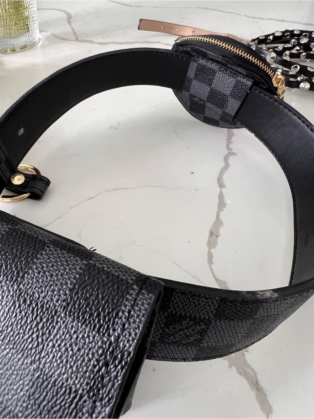 Black Check Embossed pLeather Belt Bag